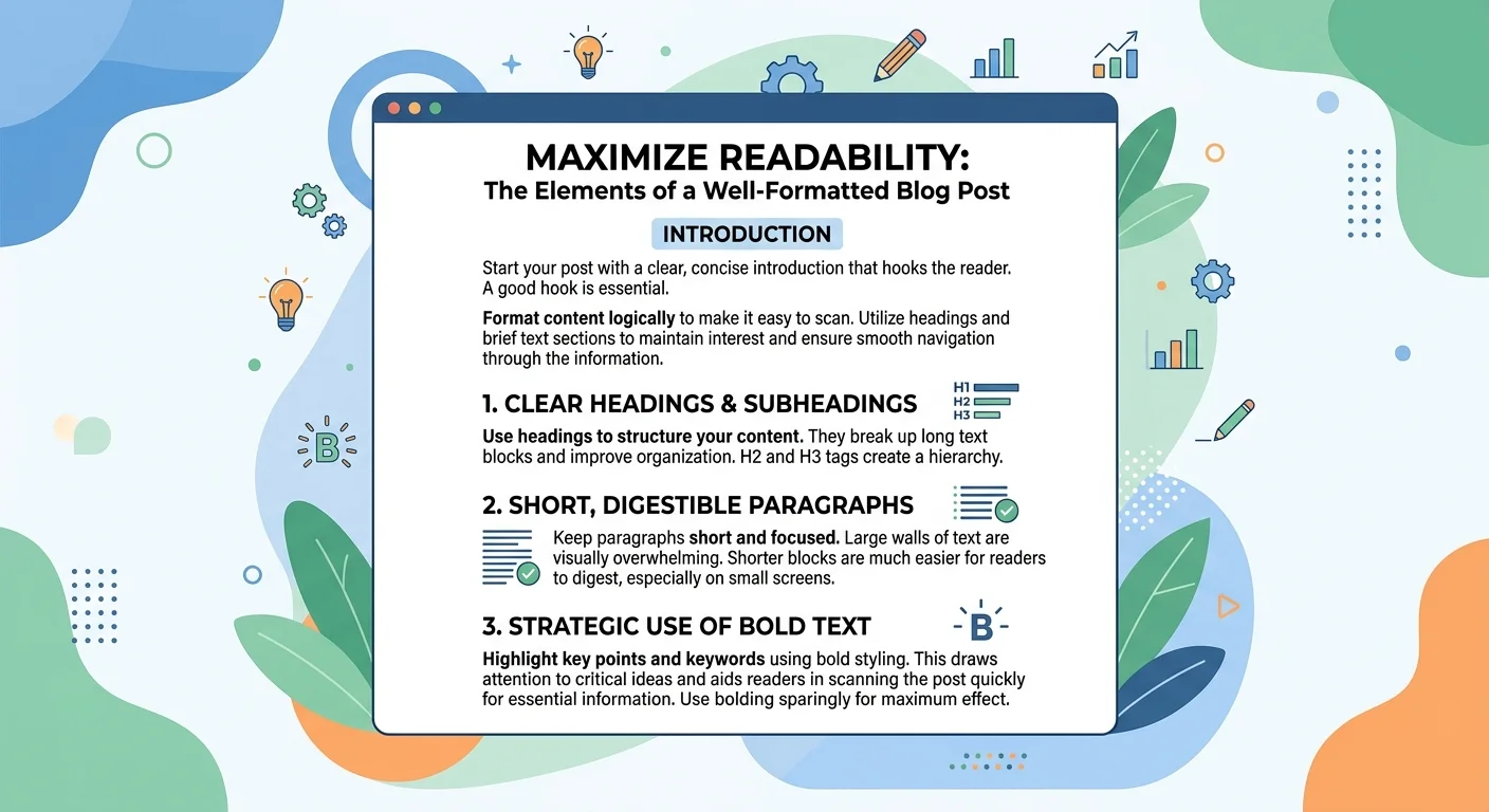 Well-formatted blog post example showing visual hierarchy with headings and bold text